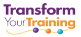 The image displays the "Transform Your Training" logo, with "Transform" in purple and "Your Training" in orange. Below the text, a yellow line curves through three spheres (purple, orange, and blue).