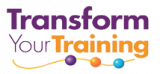 The image displays the "Transform Your Training" logo, with "Transform" in purple and "Your Training" in orange. Below the text, a yellow line curves through three spheres (purple, orange, and blue).